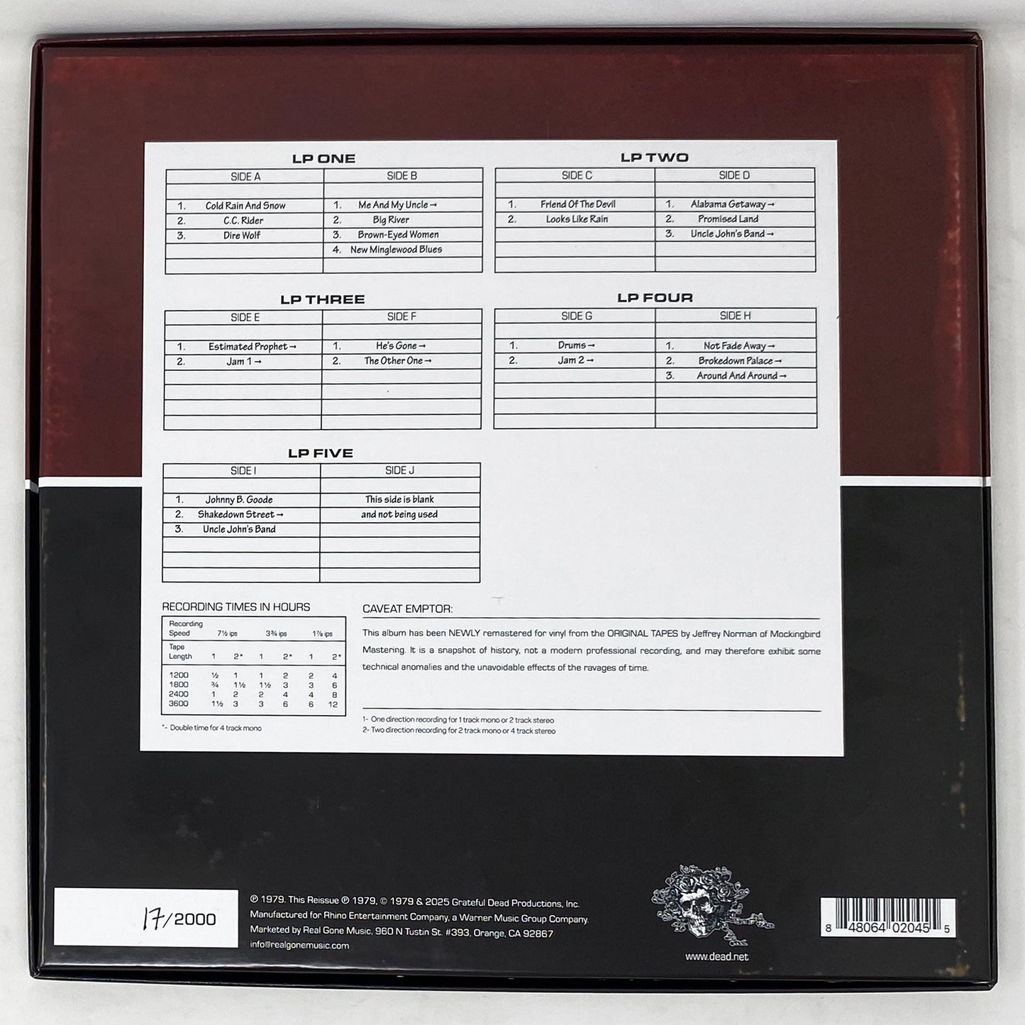 GRATEFUL DEAD: Dick’s Picks Vol. 5—Oakland Auditorium Arena 12/26/79 (Limited, Hand-Numbered 180-Gram Black Vinyl 5-LP Edition)
